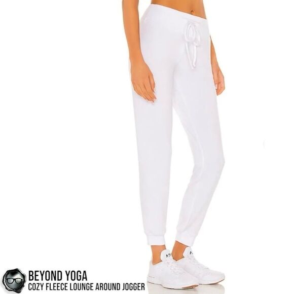 BEYOND YOGA COZY FLEECE LOUNGE AROUND MIDI JOGGER SWEATPANTS IN WHITE MODAL XL - Picture 4 of 10